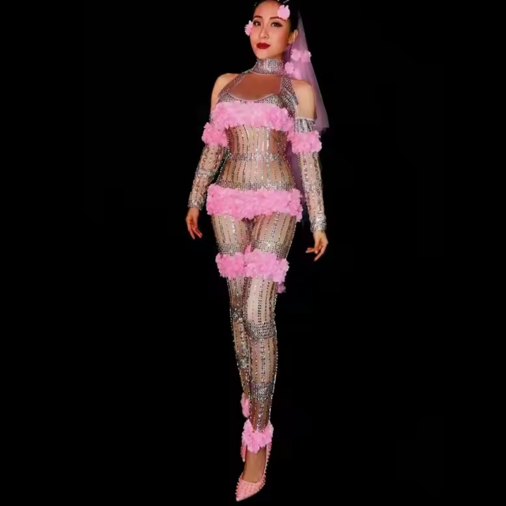 Custom rhinestones jumpsuit
